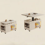 Foldable Wood White Modern Wheeled Small Side Table
