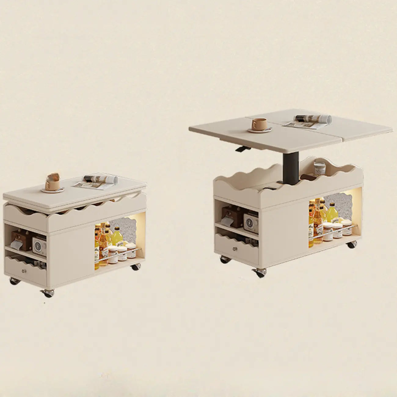Foldable Wood White Modern Wheeled Small Side Table
