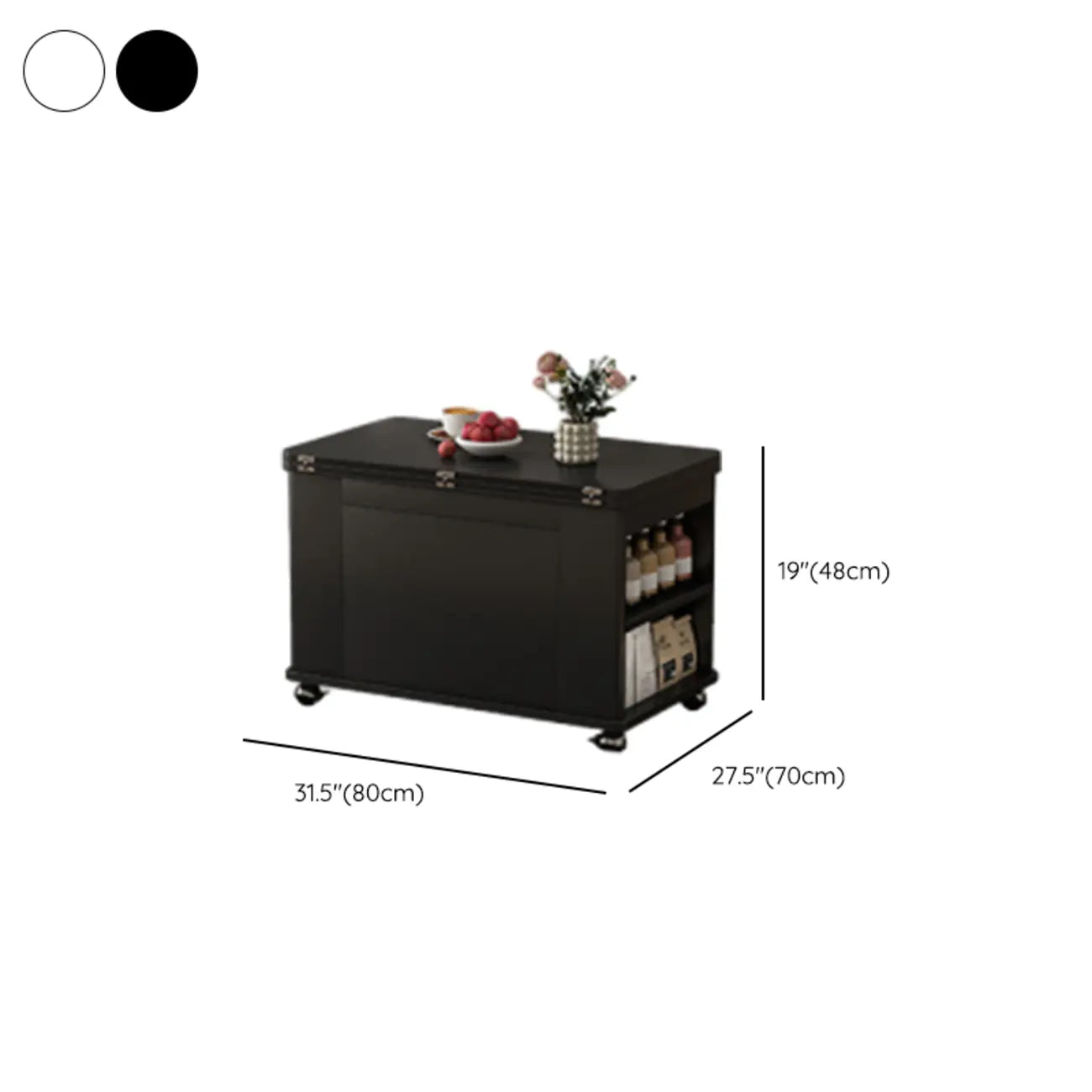 Foldable Wood White Modern Wheeled Small Side Table