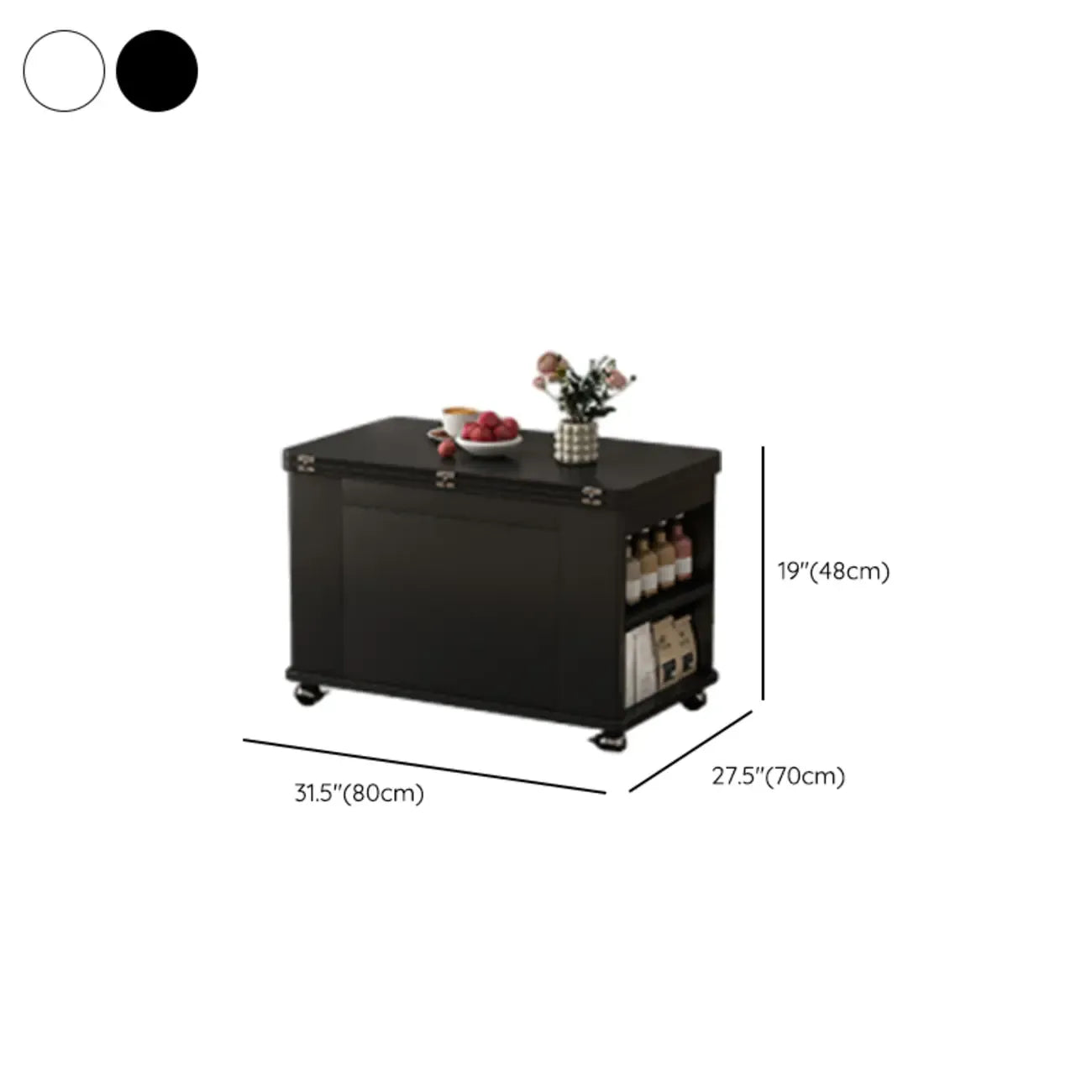 Foldable Wood White Modern Wheeled Small Side Table