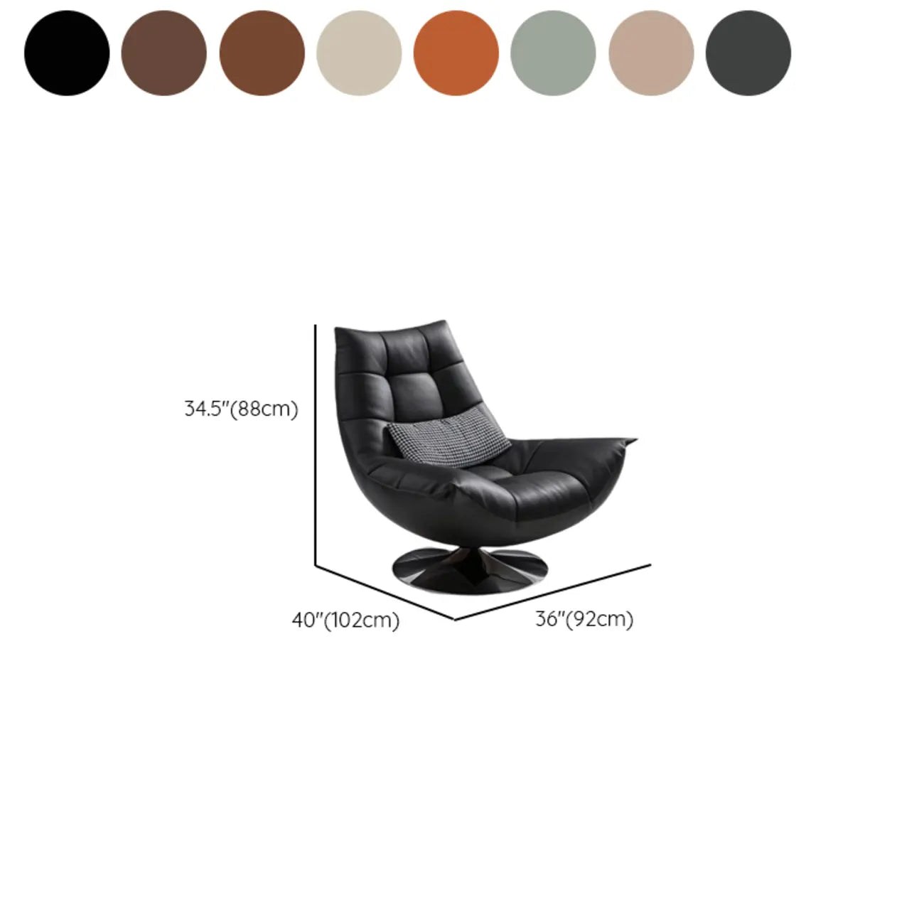 Black Swivel Tufted Leather Accent Chair Pillow Included
