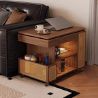 Nut-brown Adjustable Lift Top Wood Trolly Side Table
