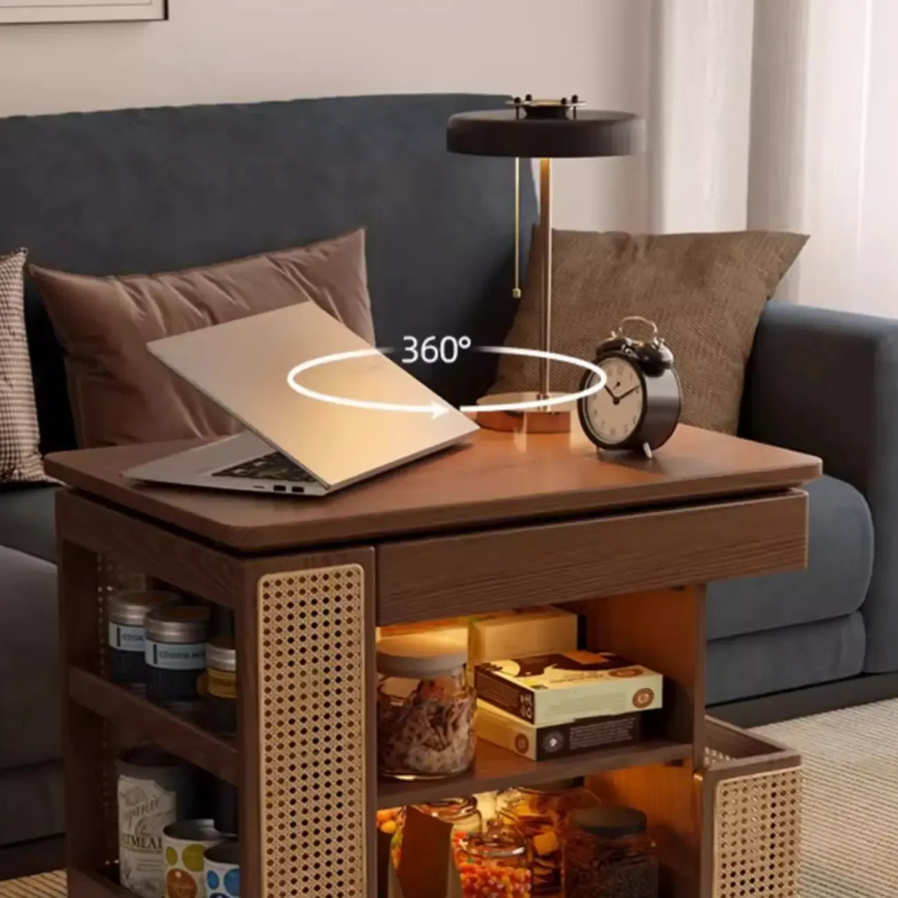 Nut-brown Adjustable Lift Top Wood Trolly Side Table