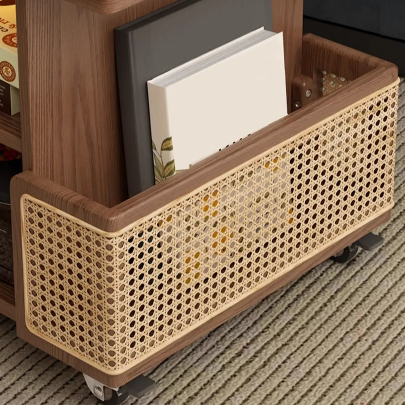 Nut-brown Adjustable Lift Top Wood Trolly Side Table