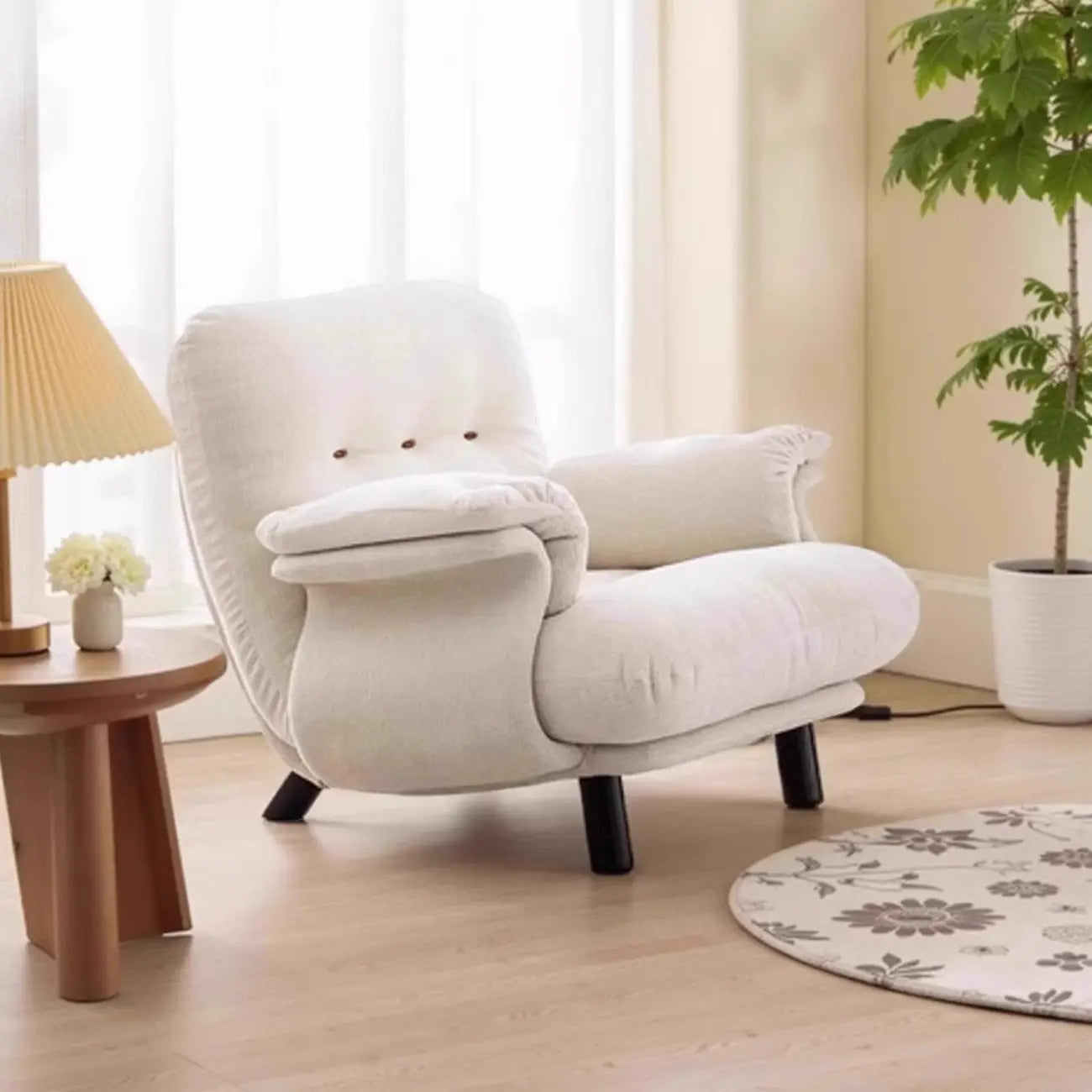 Elegant White Snowflake Velvet Upholstered Arm Accent Chair