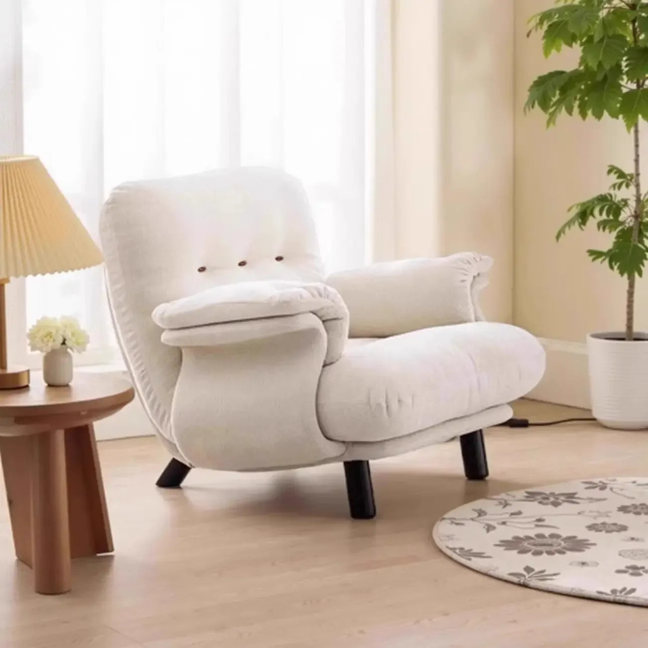 Elegant White Snowflake Velvet Upholstered Arm Accent Chair