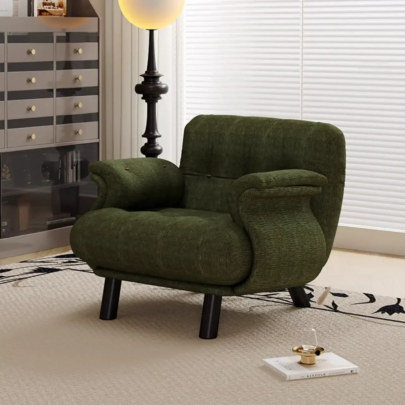 Elegant White Snowflake Velvet Upholstered Arm Accent Chair