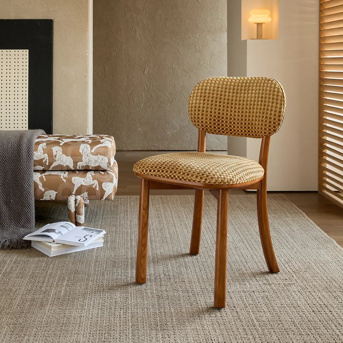 Modern Armless Upholstered Solid Wood Dining Chair