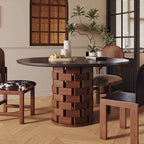 Modern Round Pedestal Dining Table with Slate Top