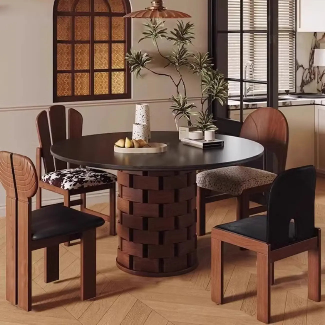 Modern Round Pedestal Dining Table with Slate Top