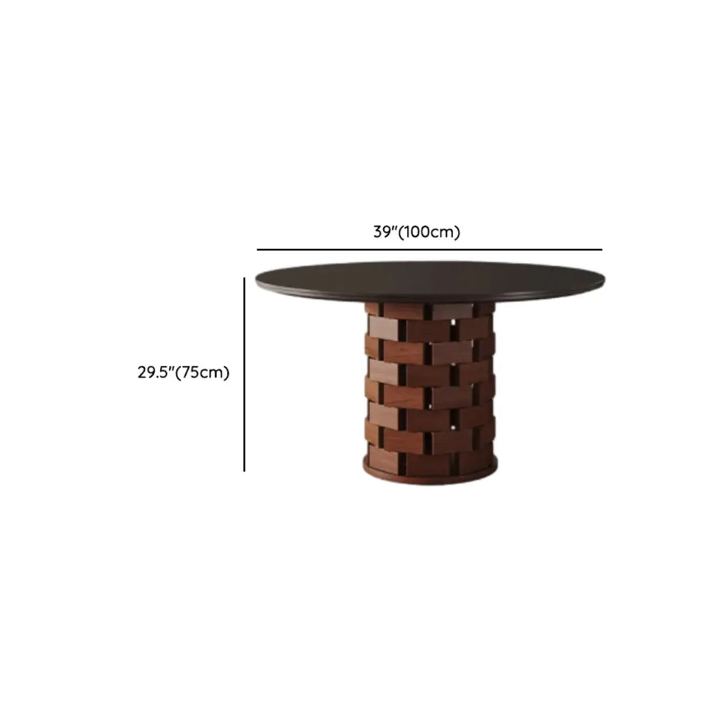 Modern Round Pedestal Dining Table with Slate Top