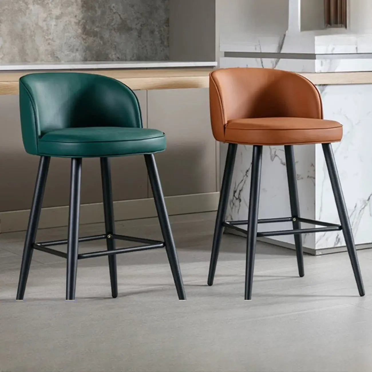 Counter Height Leather Bucket Glam Bar Stools
