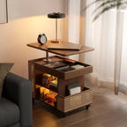 Swivel Tabletop Adjustable Wood Side Table with Wheels