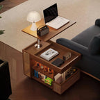 Swivel Tabletop Adjustable Wood Side Table with Wheels