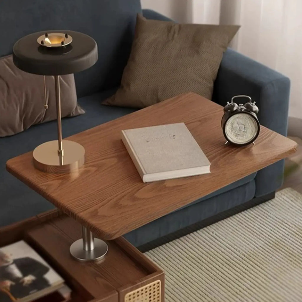 Swivel Tabletop Adjustable Wood Side Table with Wheels