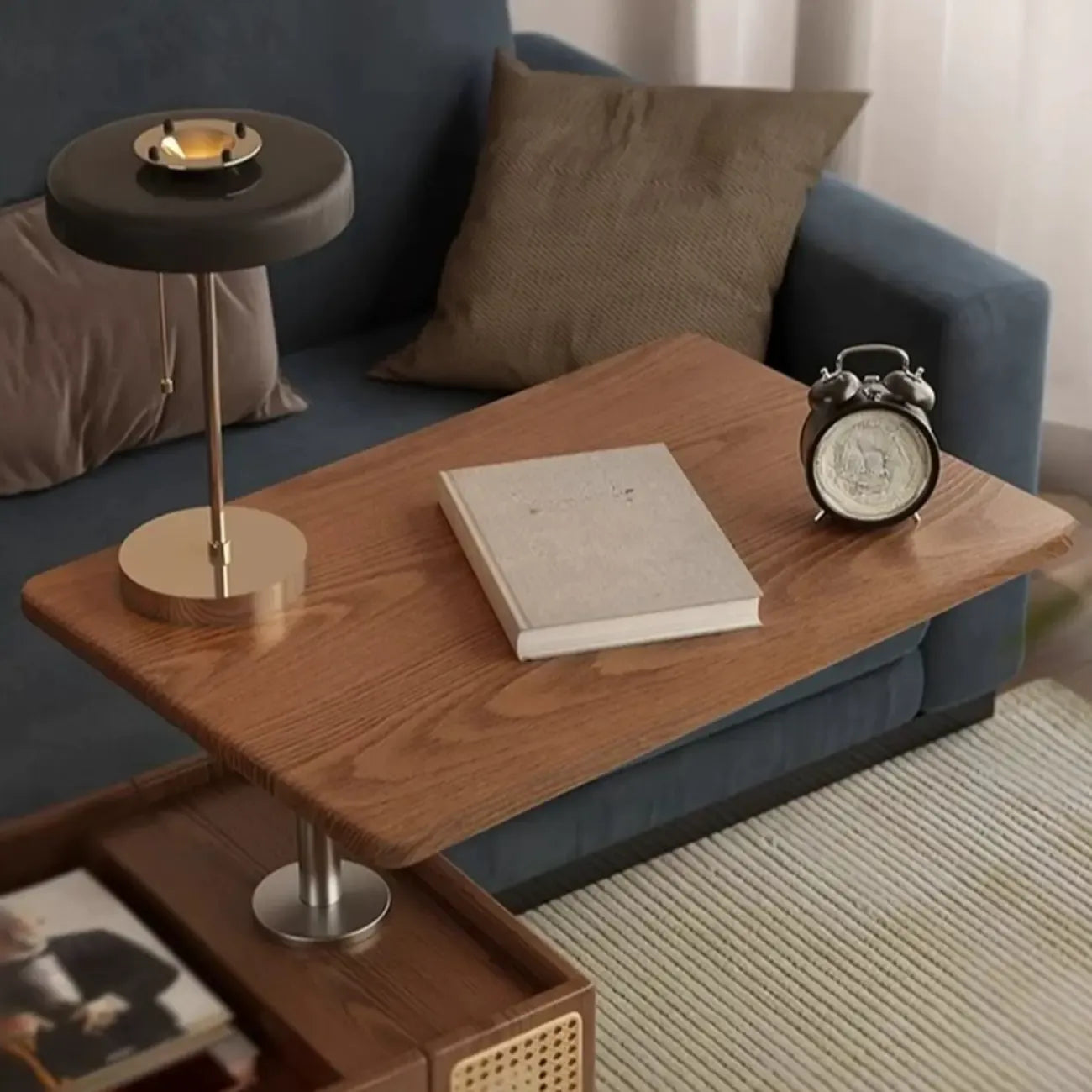 Swivel Tabletop Adjustable Wood Side Table with Wheels