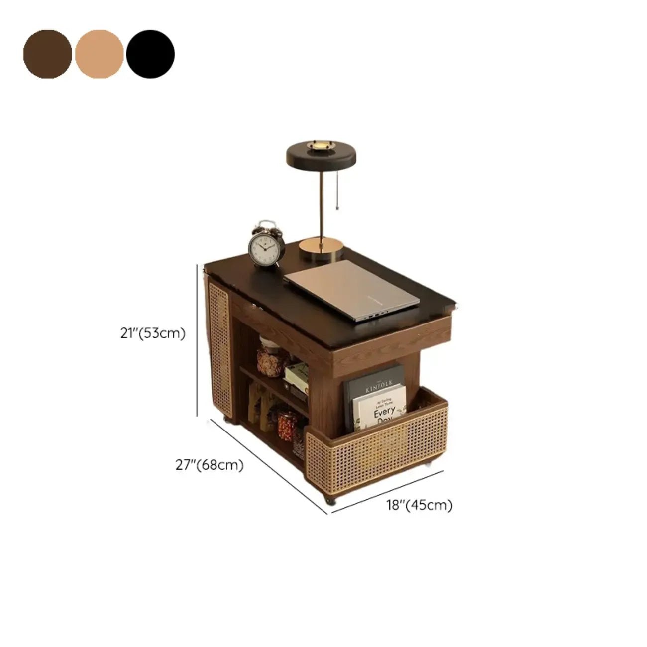 Swivel Tabletop Adjustable Wood Side Table with Wheels