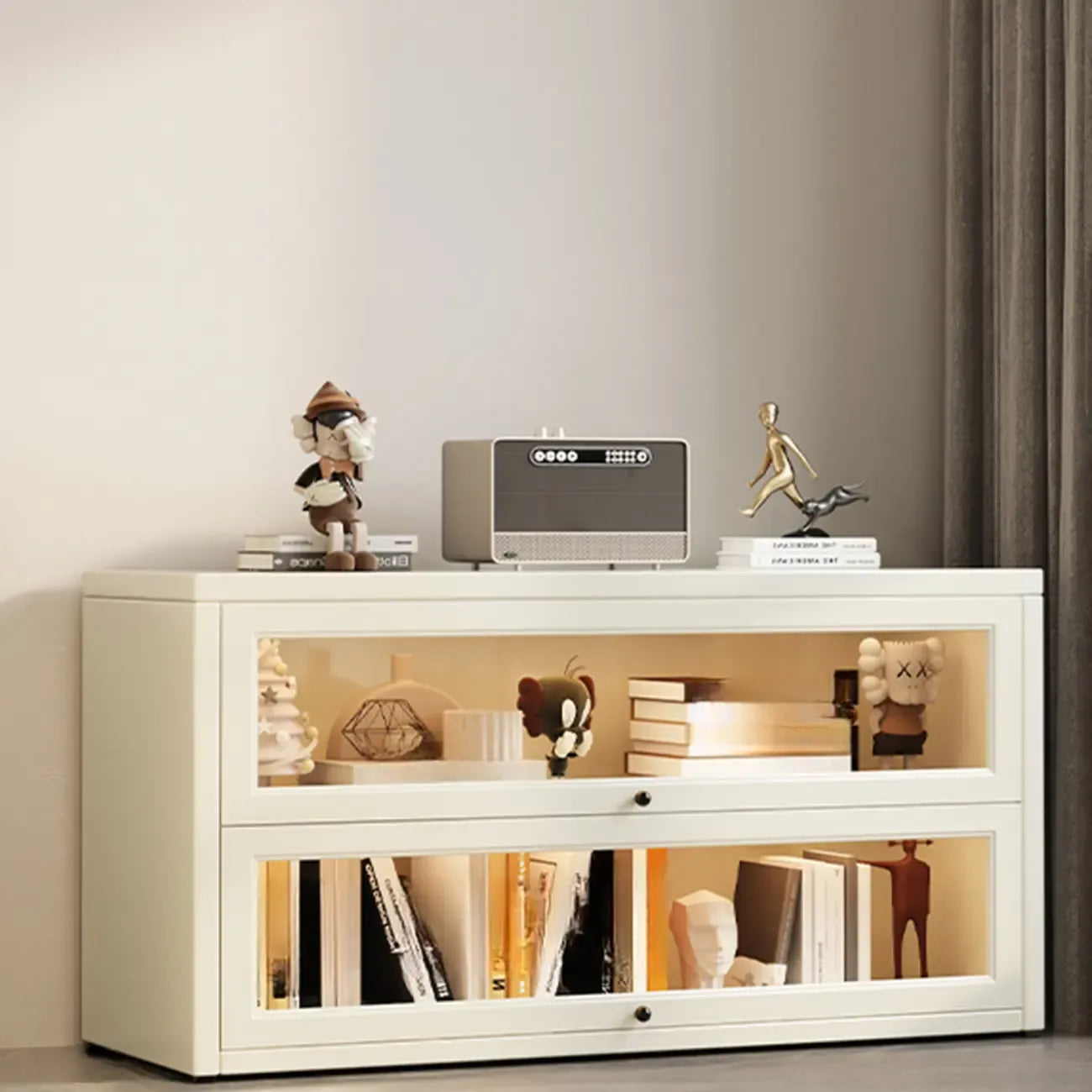 Chalk Vertical Bookshelves with 3 Cabinets, 3-Shelf Alloy Frame and Closed Back