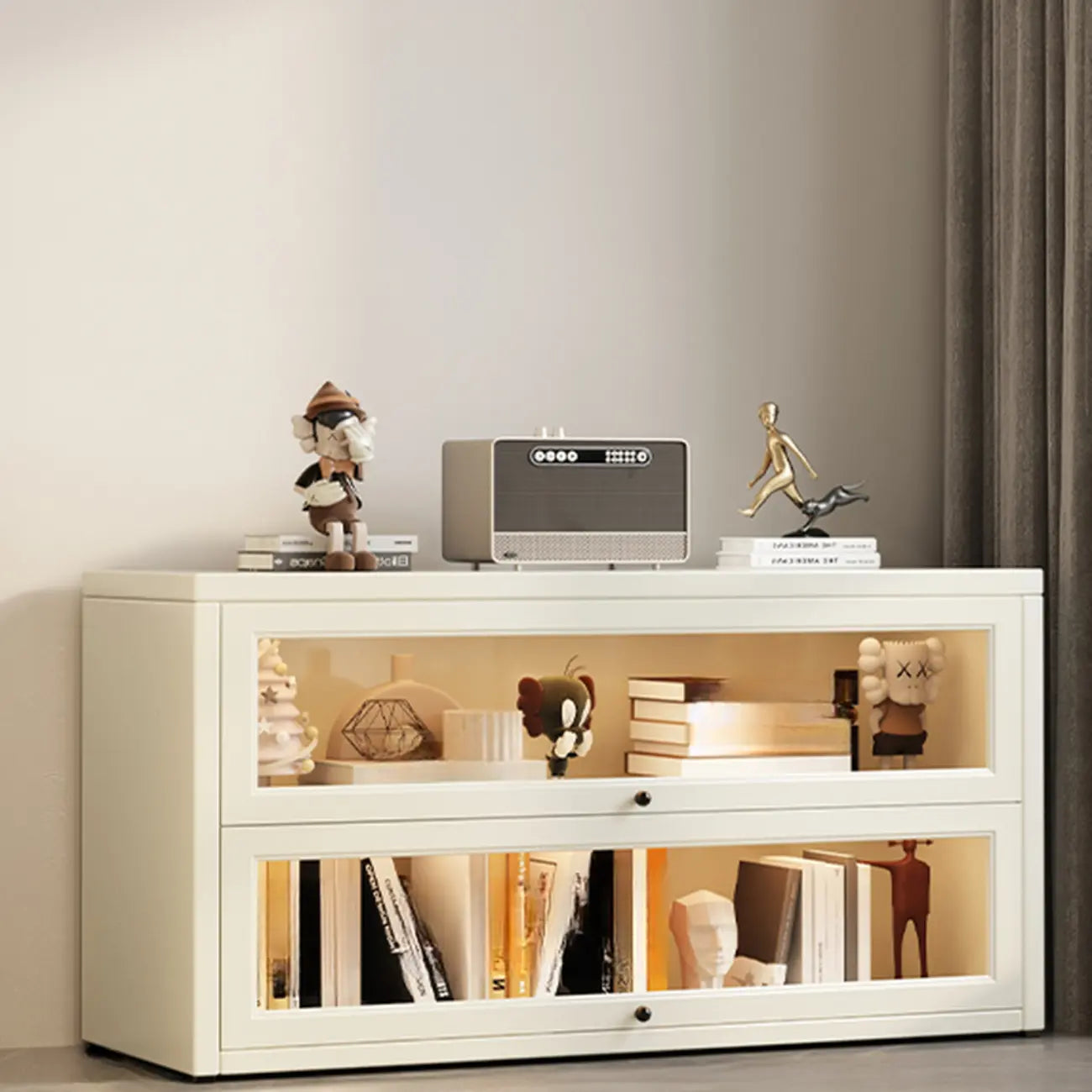 Chalk Vertical Bookshelves with 3 Cabinets, 3-Shelf Alloy Frame and Closed Back