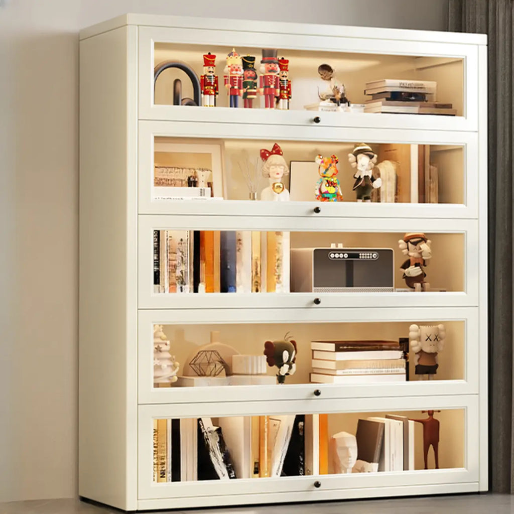 Chalk Vertical Bookshelves with 3 Cabinets, 3-Shelf Alloy Frame and Closed Back