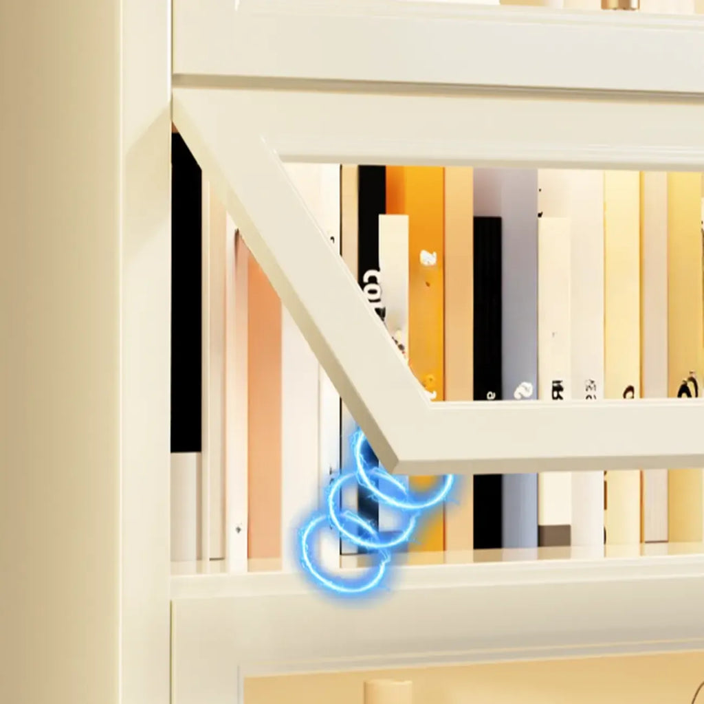 Chalk Vertical Bookshelves with 3 Cabinets, 3-Shelf Alloy Frame and Closed Back