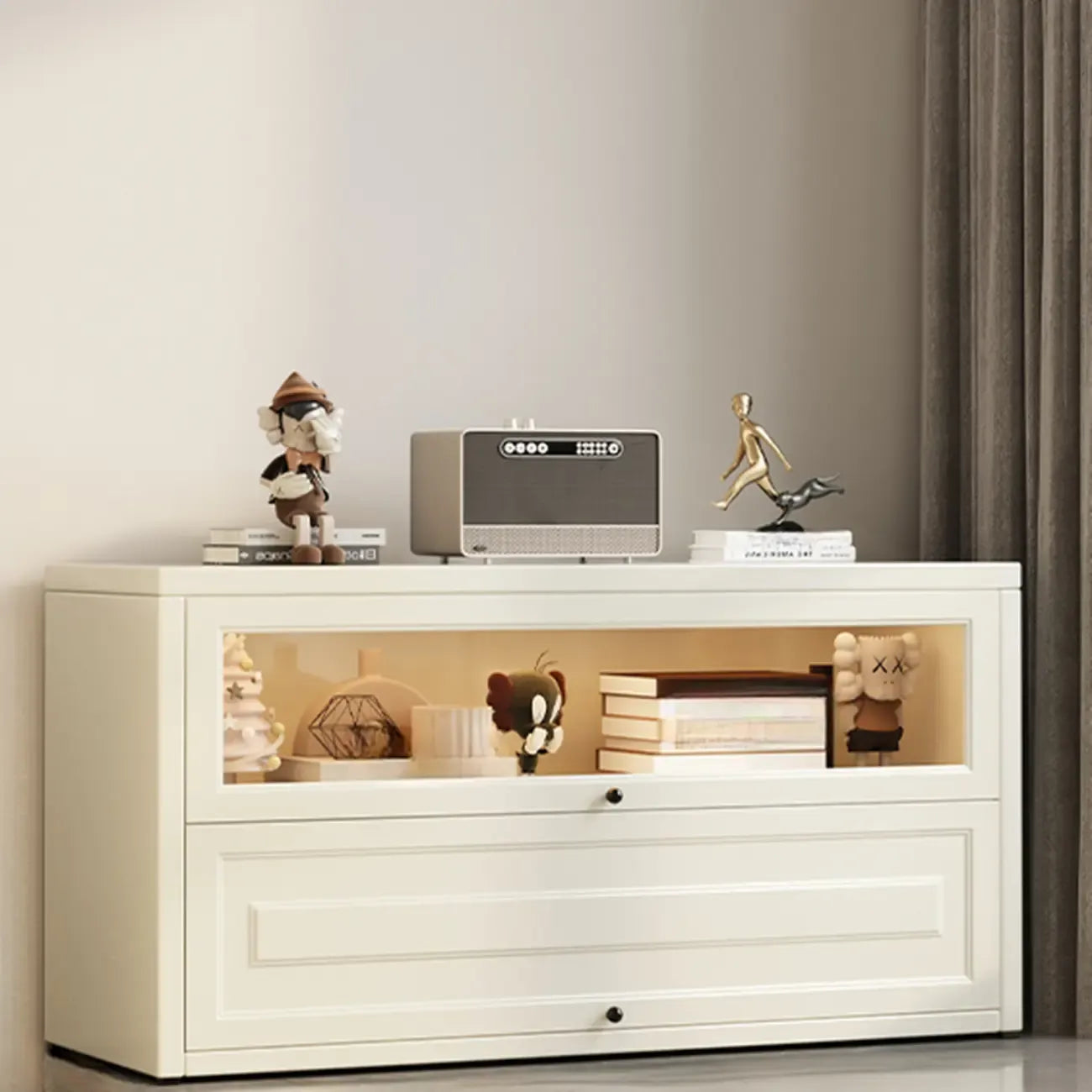 Chalk Vertical Bookshelves with 3 Cabinets, 3-Shelf Alloy Frame and Closed Back