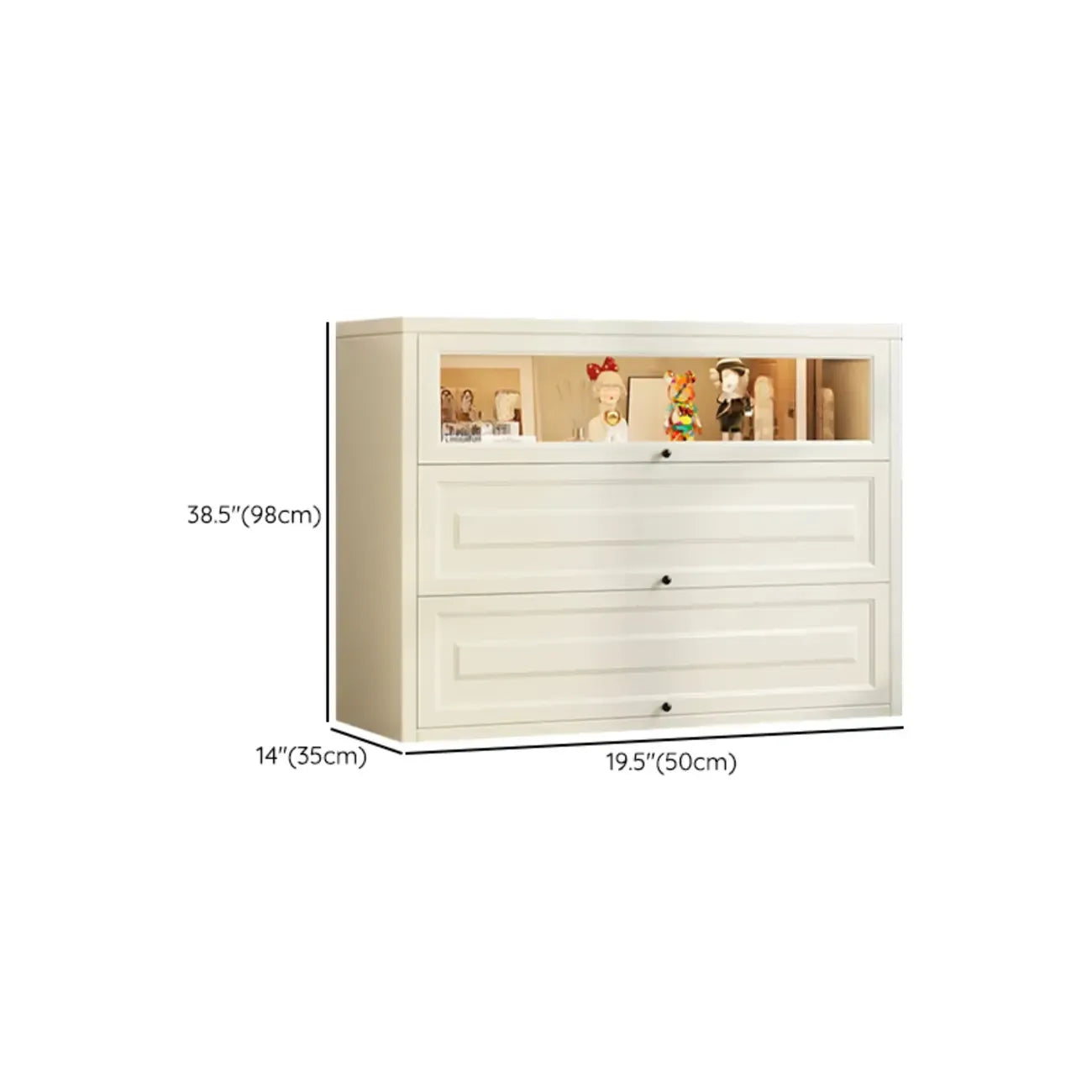 Chalk Vertical Bookshelves with 3 Cabinets, 3-Shelf Alloy Frame and Closed Back