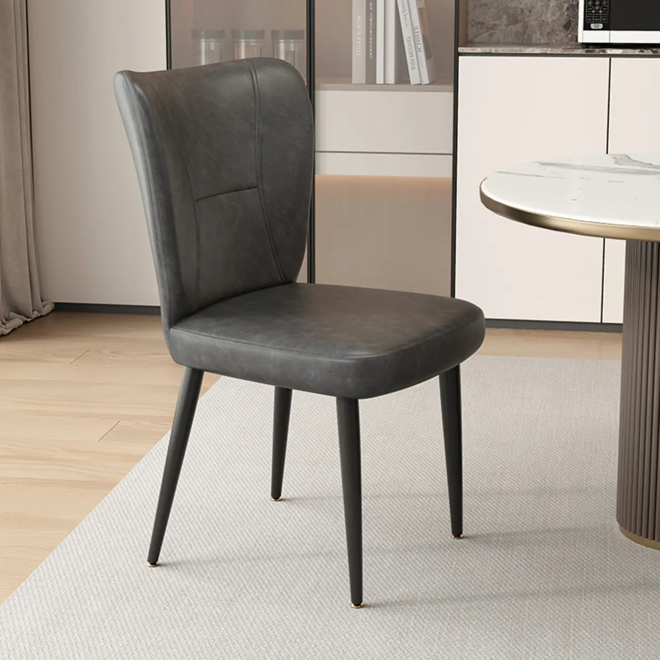 Minimalist High Back Cow Leather Armless Dining Chairs