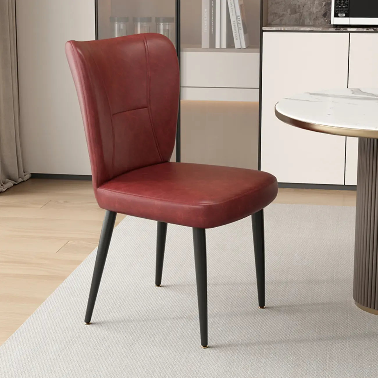 Minimalist High Back Cow Leather Armless Dining Chairs