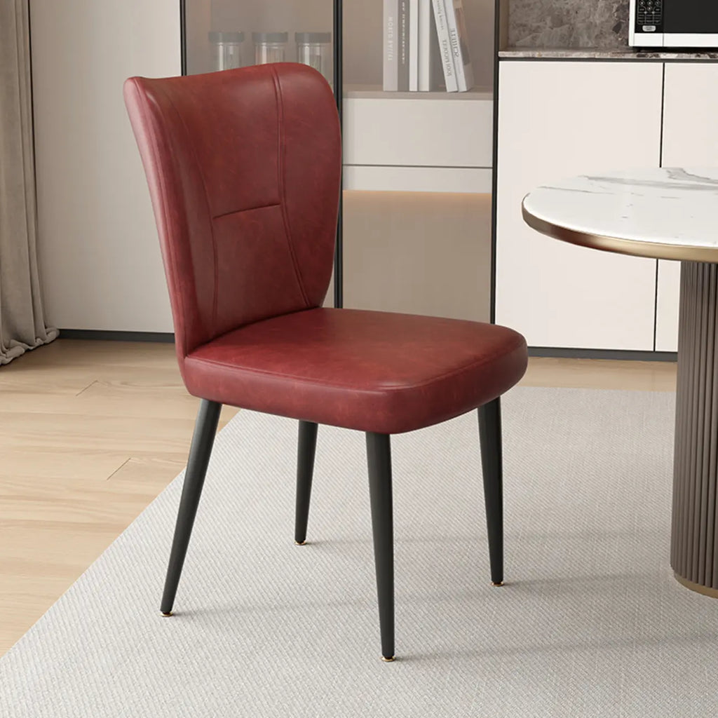 Minimalist High Back Cow Leather Armless Dining Chairs