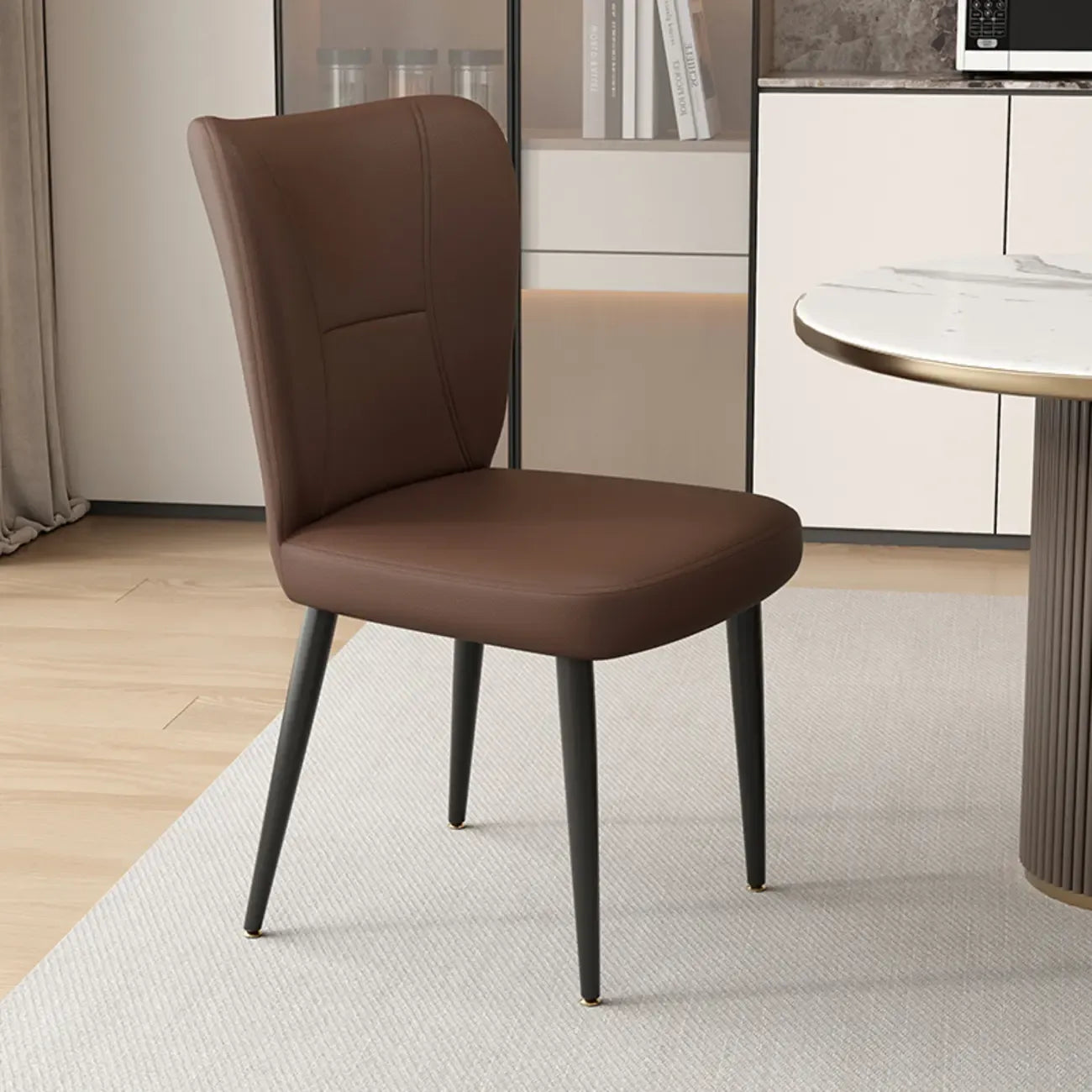 Minimalist High Back Cow Leather Armless Dining Chairs