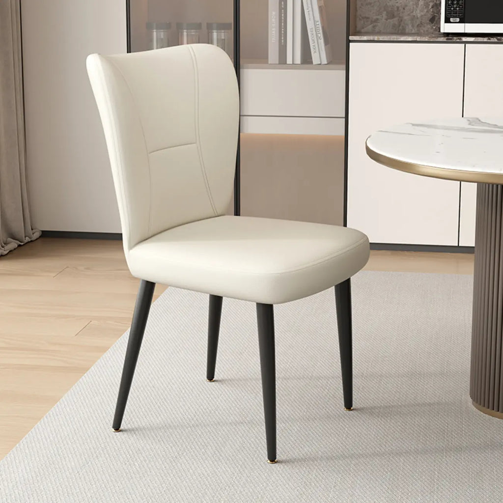 Minimalist High Back Cow Leather Armless Dining Chairs