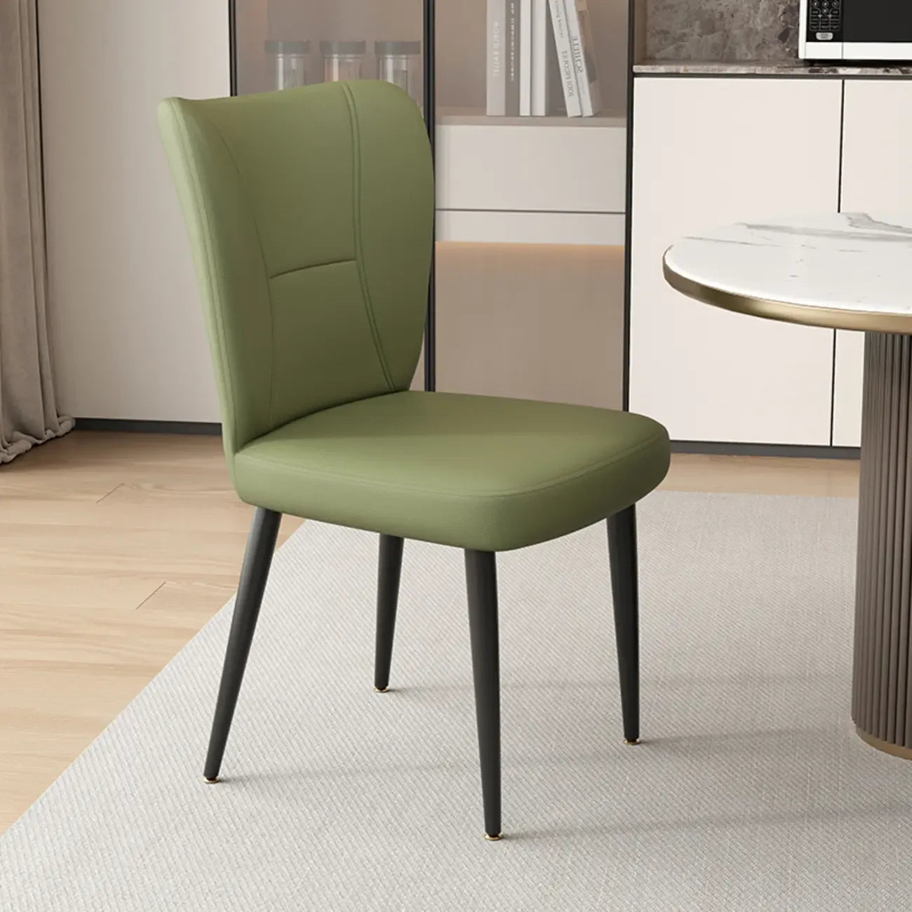 Minimalist High Back Cow Leather Armless Dining Chairs