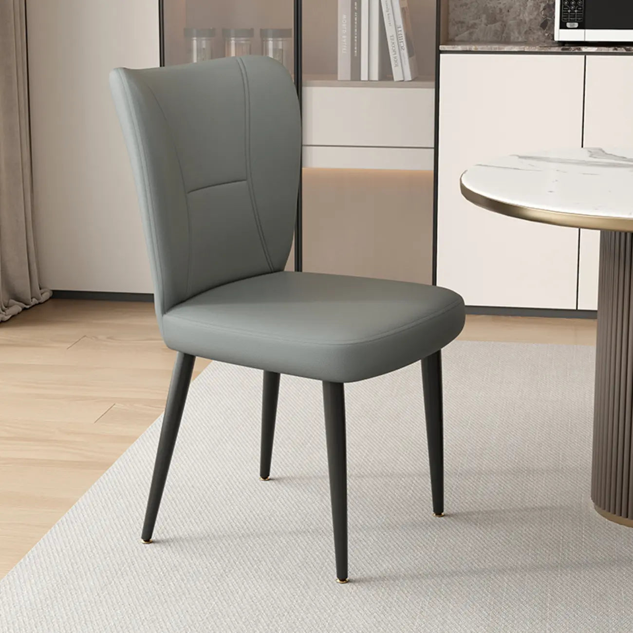 Minimalist High Back Cow Leather Armless Dining Chairs