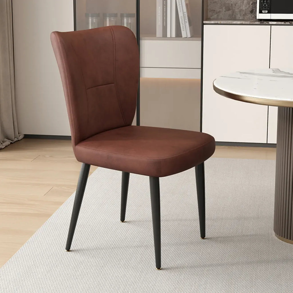 Minimalist High Back Cow Leather Armless Dining Chairs