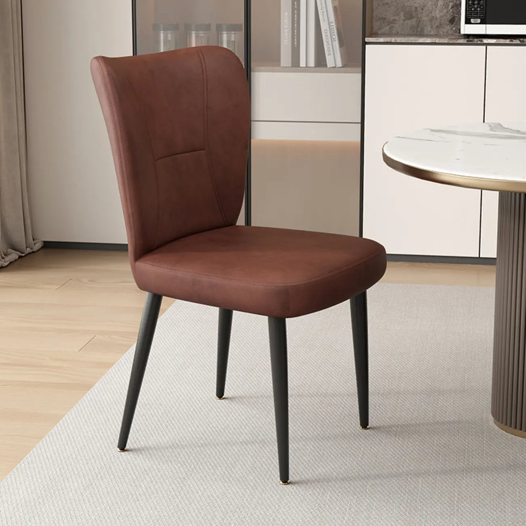 Minimalist High Back Cow Leather Armless Dining Chairs