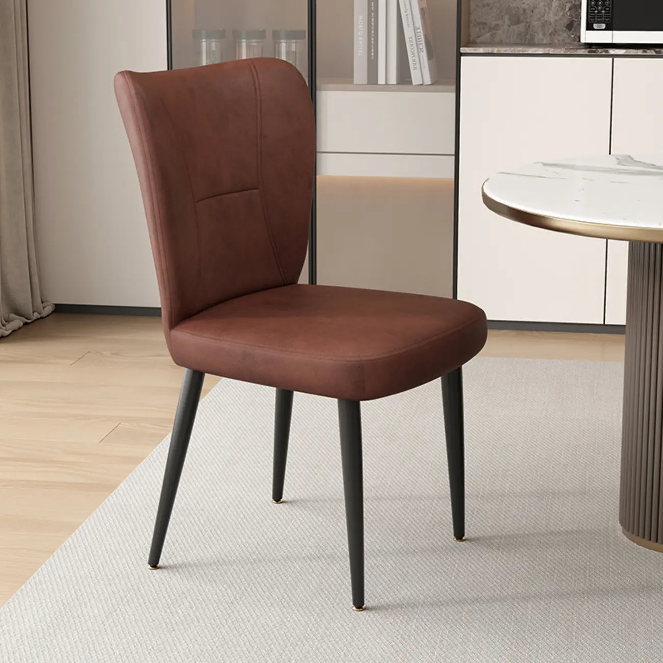 Minimalist High Back Cow Leather Armless Dining Chairs