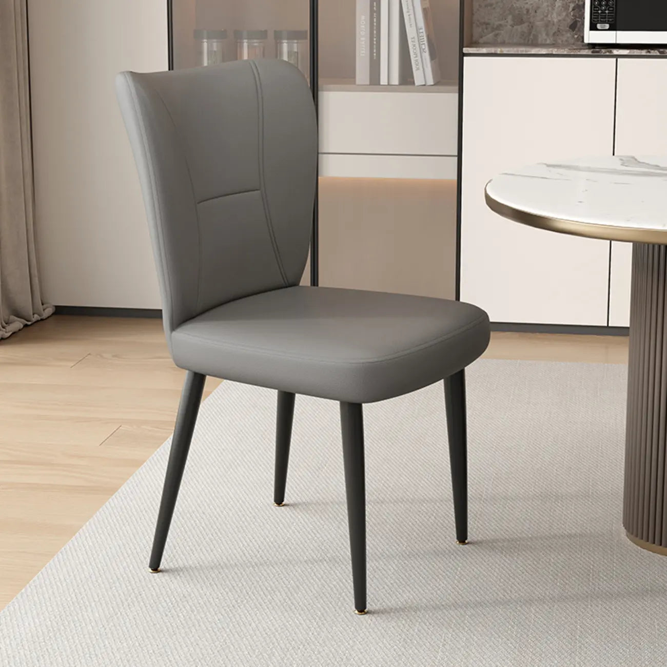 Minimalist High Back Cow Leather Armless Dining Chairs