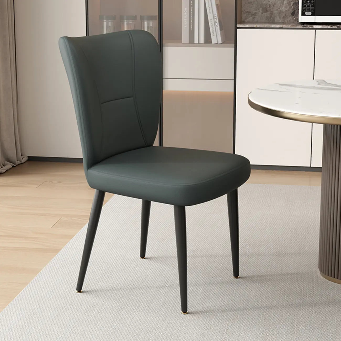 Minimalist High Back Cow Leather Armless Dining Chairs