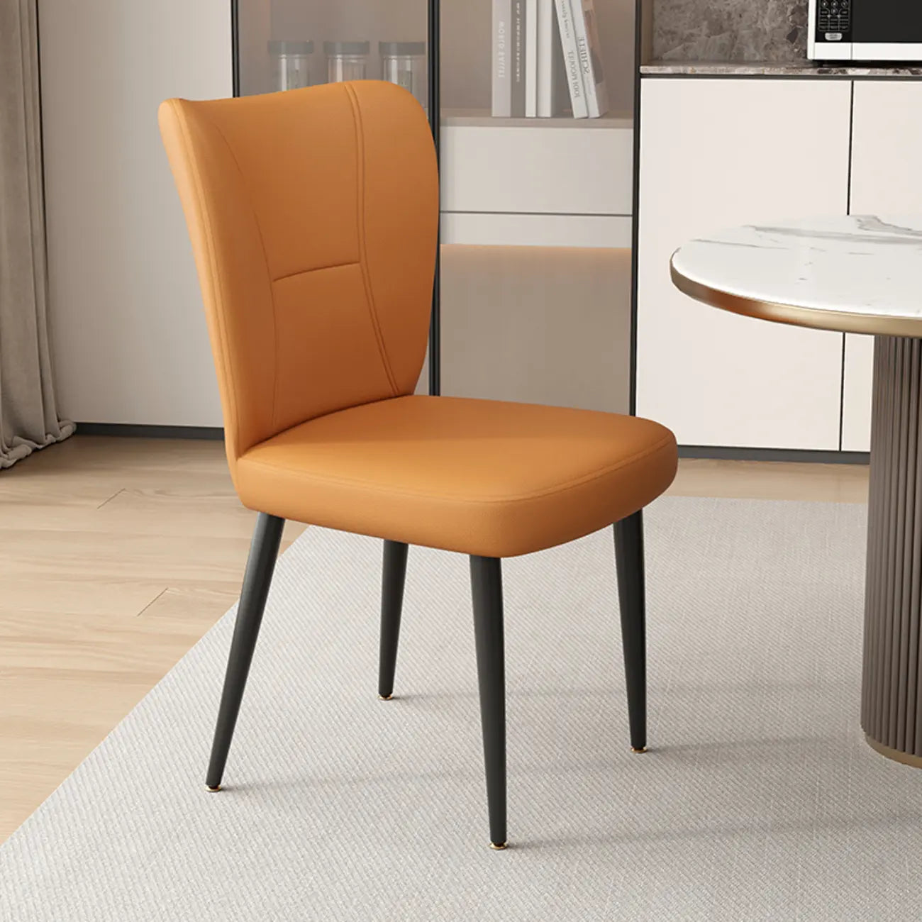 Minimalist High Back Cow Leather Armless Dining Chairs