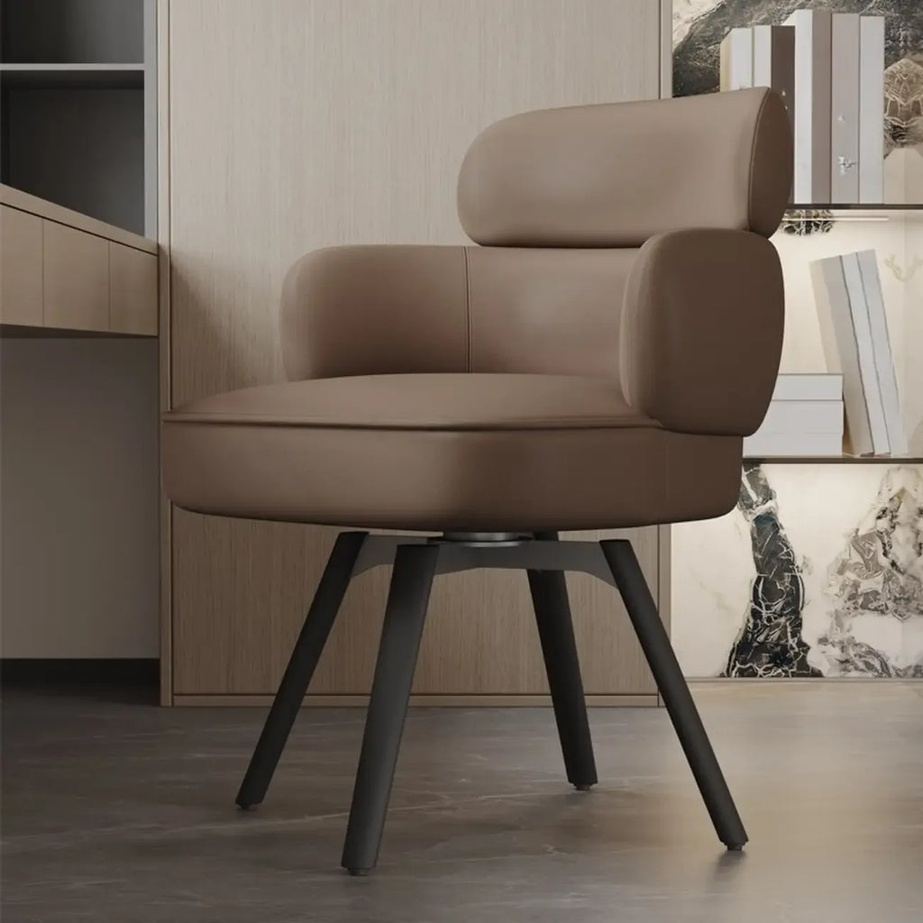 Scandinavian Swivel Brown Curved Back Dining Chairs