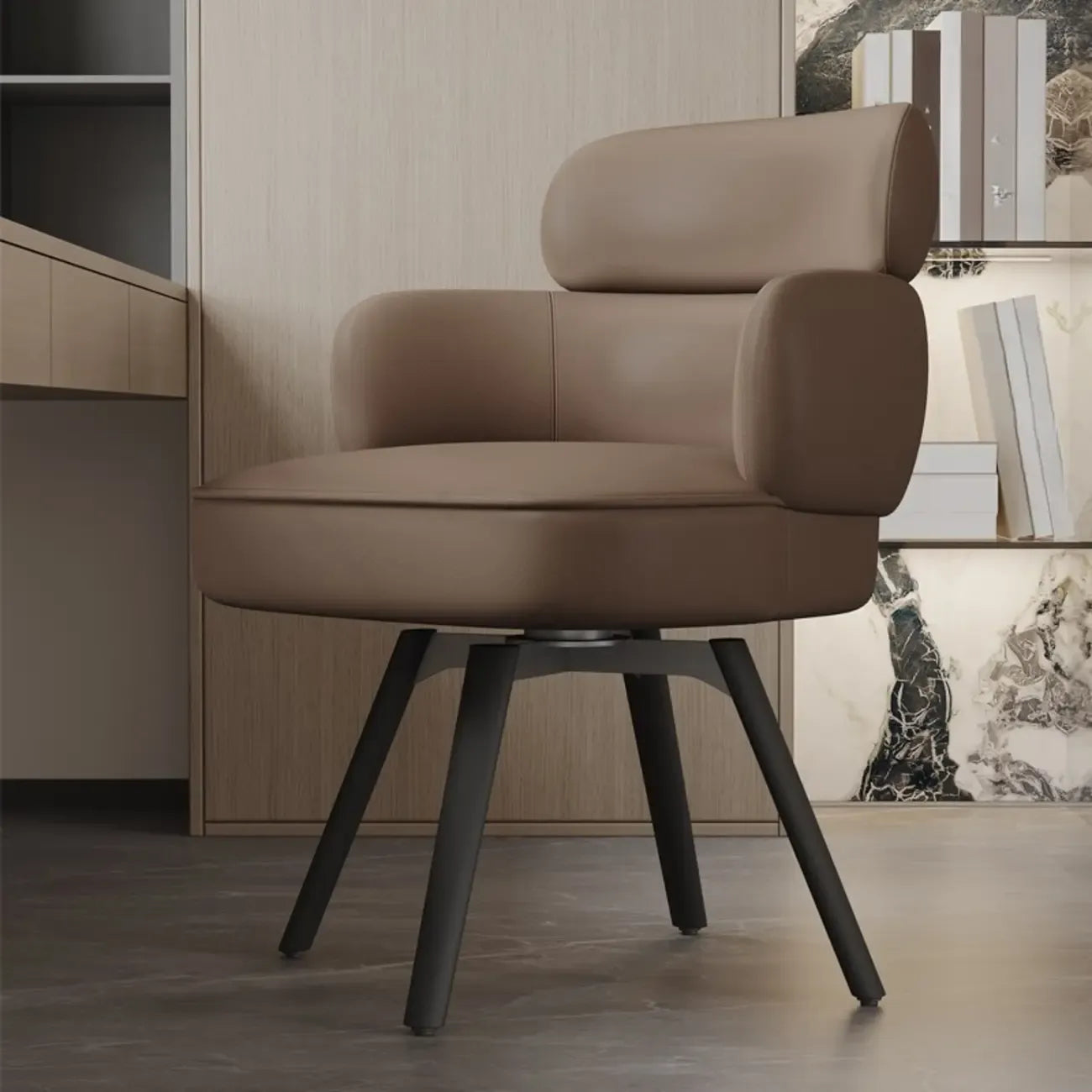 Scandinavian Swivel Brown Curved Back Dining Chairs