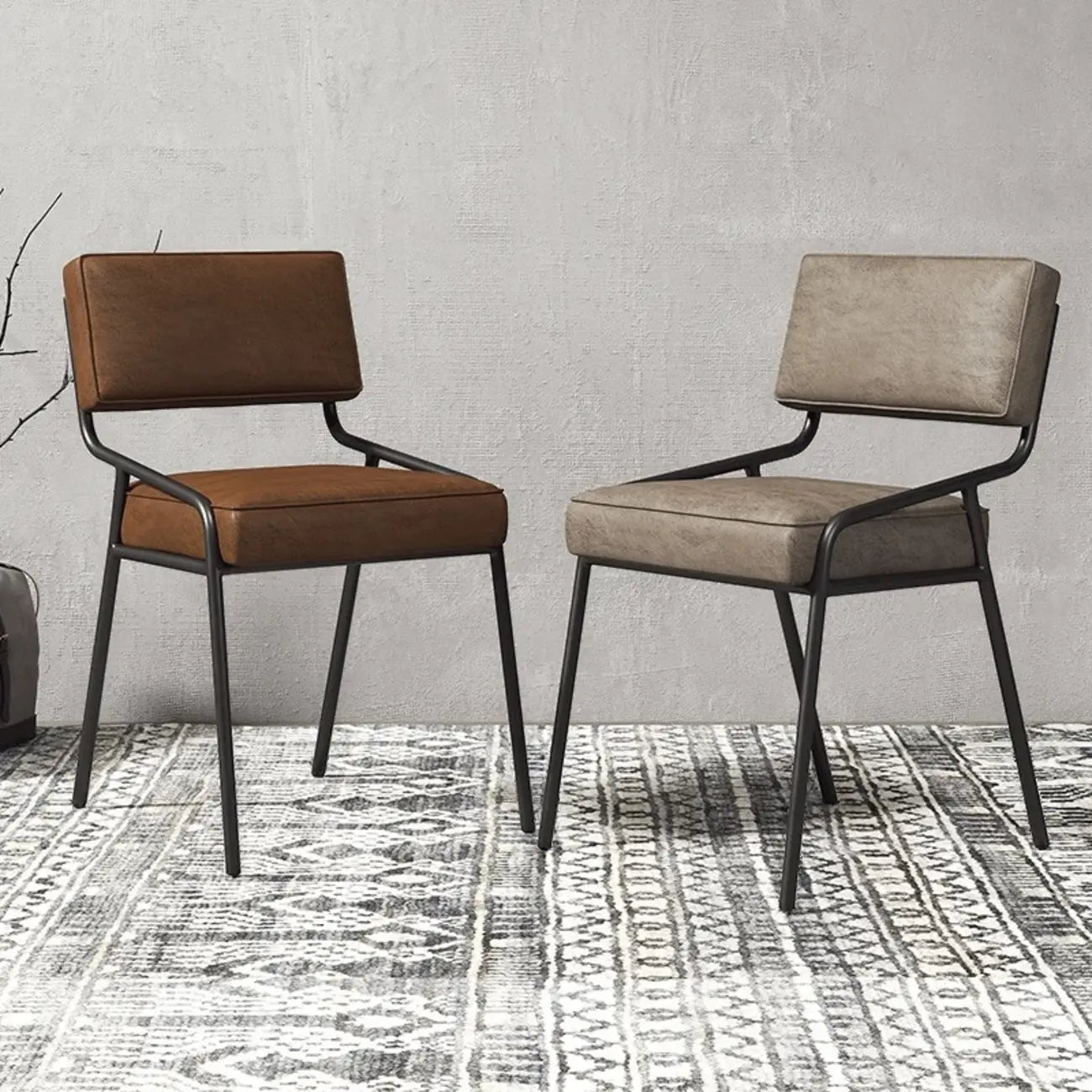Modern Rectangle Faux Leather Open Back Dining Chair