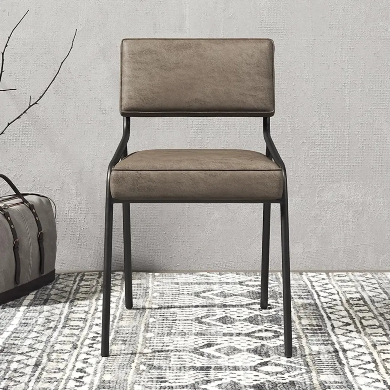 Modern Rectangle Faux Leather Open Back Dining Chair