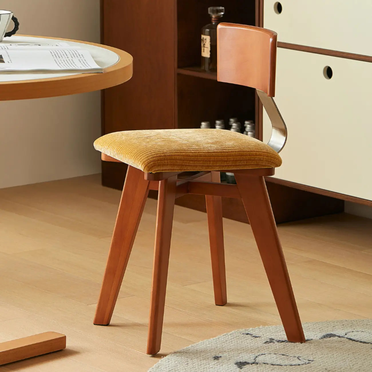 Mid-century Modern Cushioned Wooden Armless Dining Chair