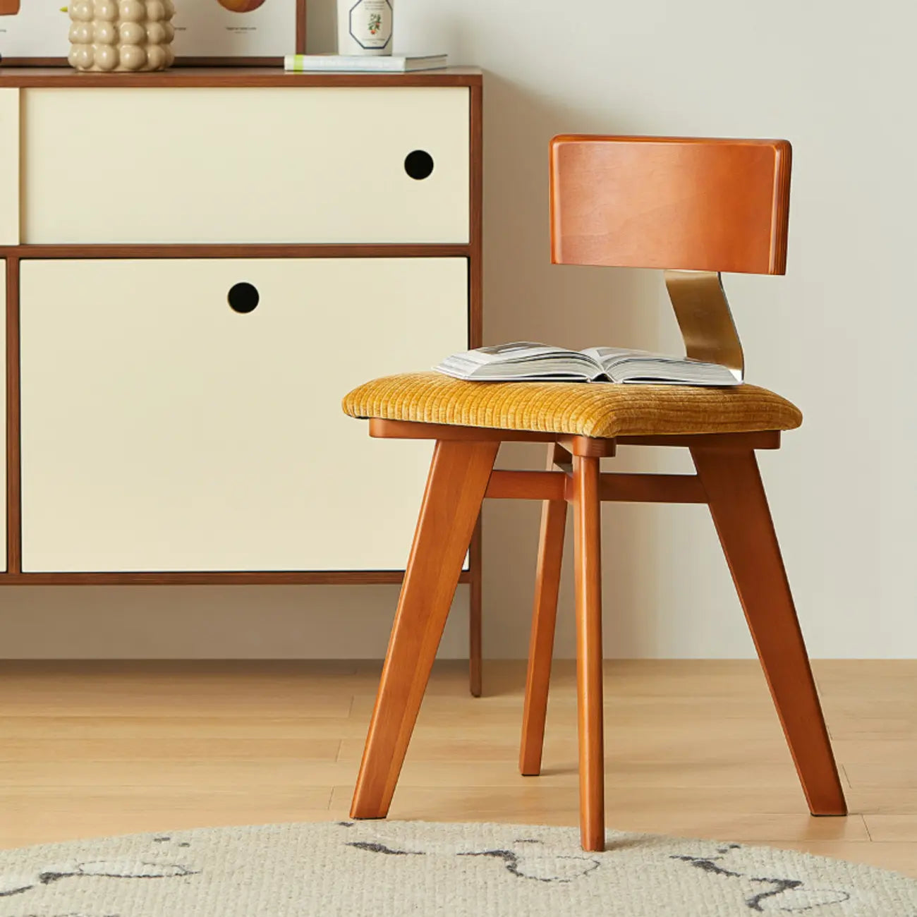 Mid-century Modern Cushioned Wooden Armless Dining Chair