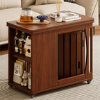 Folding Top Open Storage Wood Side Table with Wheels
