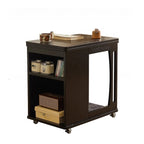 Folding Top Open Storage Wood Side Table with Wheels