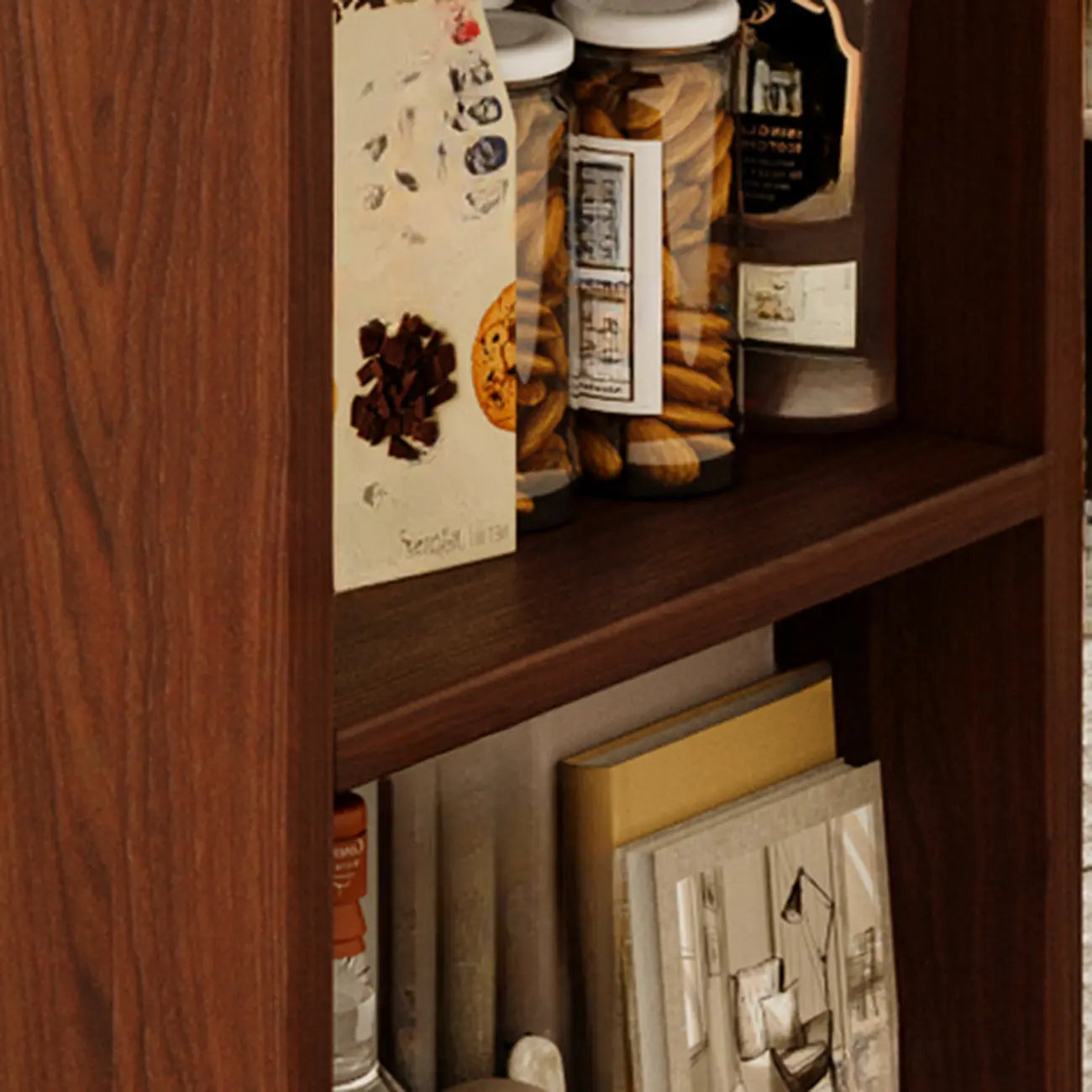 Folding Top Open Storage Wood Side Table with Wheels