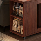 Folding Top Open Storage Wood Side Table with Wheels
